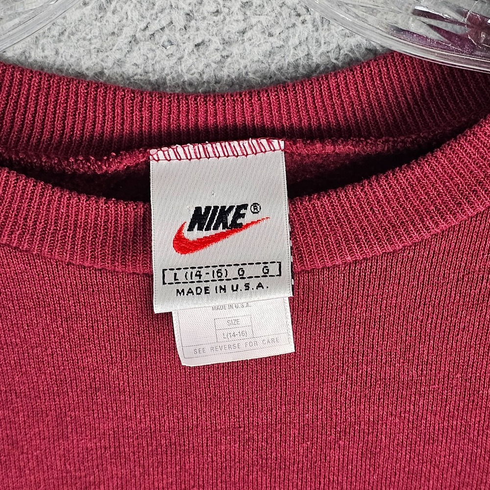 Nike Sweatshirt Boys Large Red Fleece‎ Lined Swoosh Logo Vintage Made in USA - Picture 5 of 8